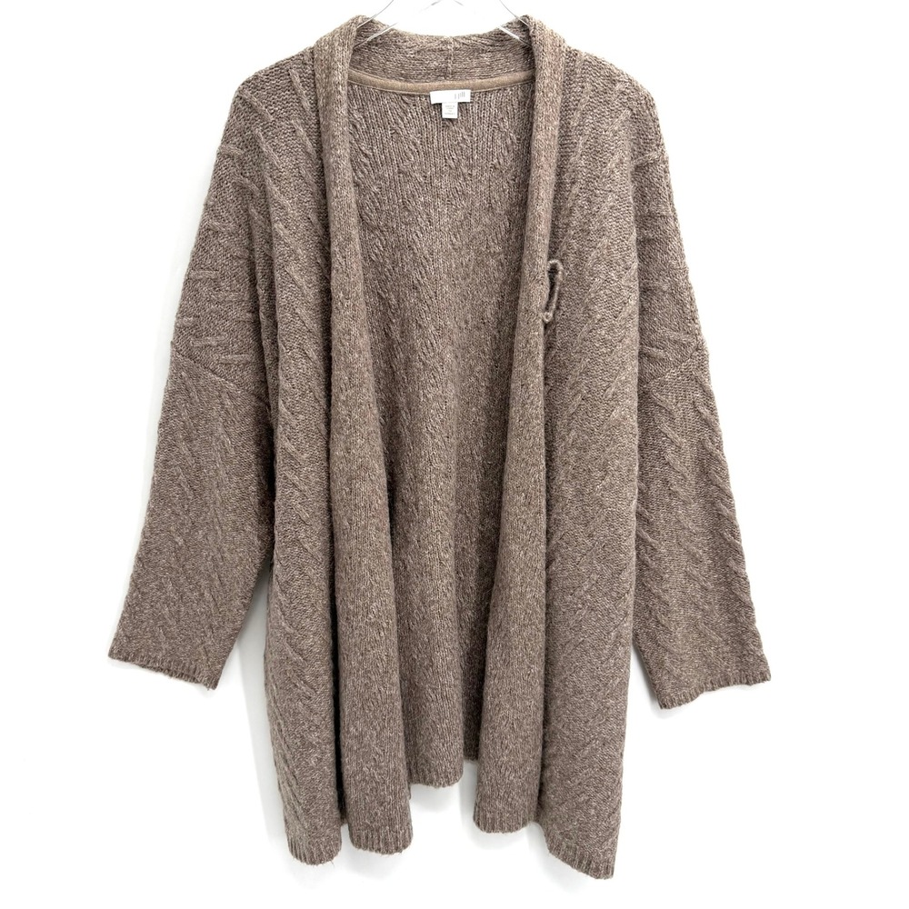 J. Jill Cable Knit Open Front Cardigan 3X Alpaca Blend Brown Sweater Cozy